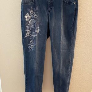 Style & Co Boyfriend Floral 5-Pocket Straight Leg Jeans, Blue Dark Wash, Sz 14W
